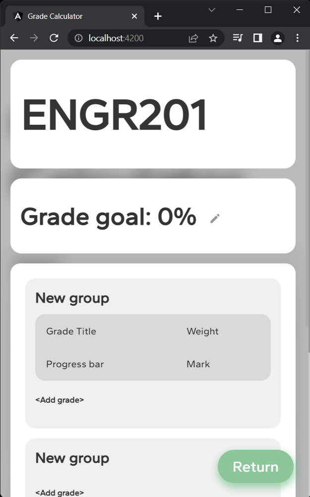 Grade calculator screenshot