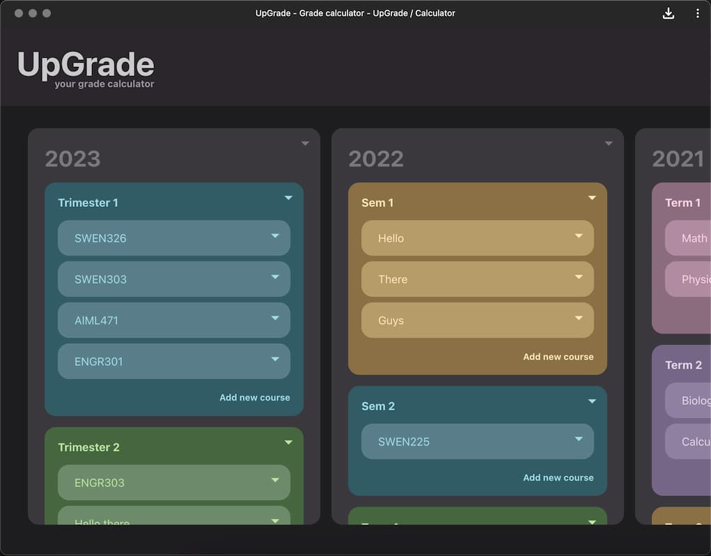 Grade calculator screenshot