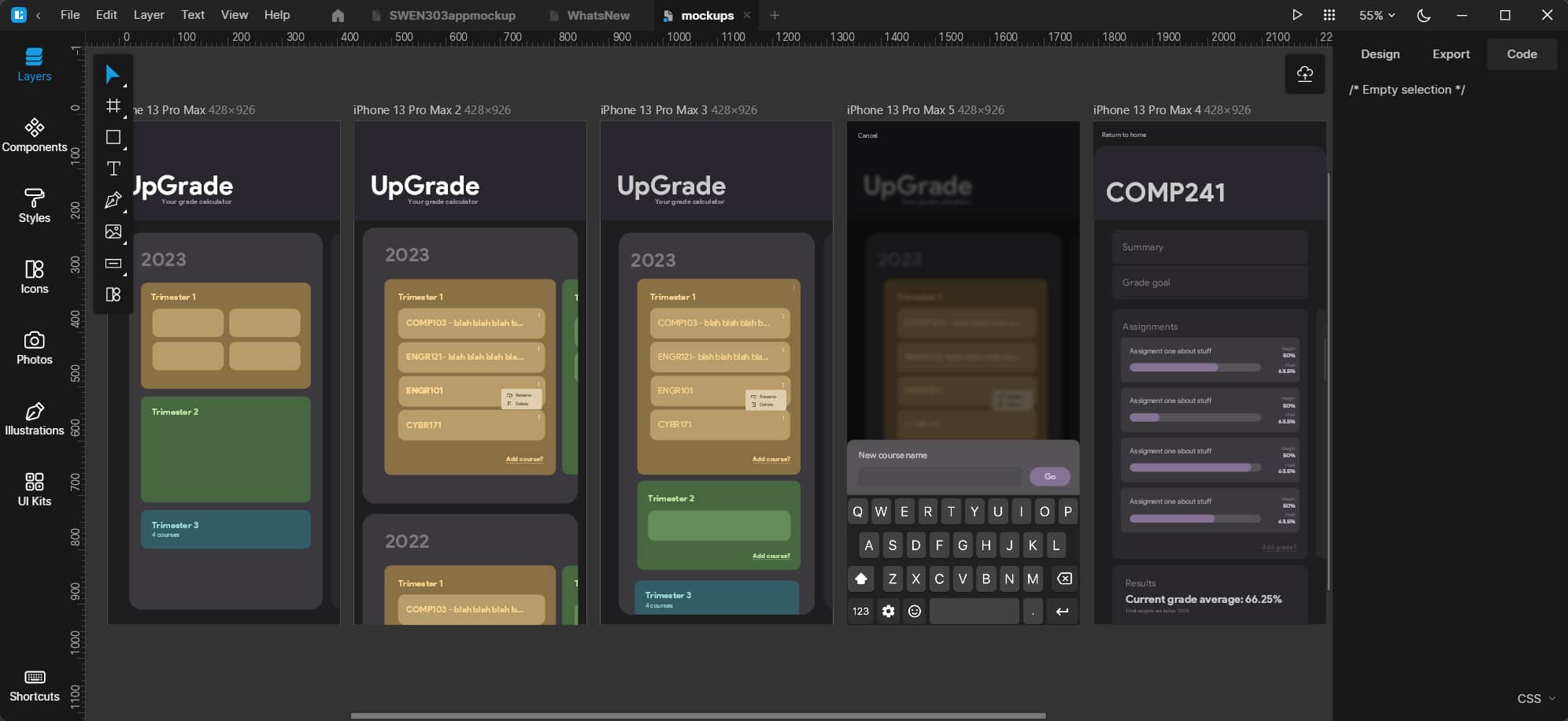 Grade calculator screenshot